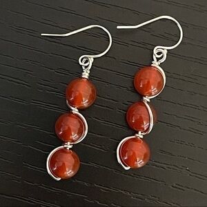 2/$49 Handmade 925 Sterling Silver Carnelian Wrap Earrings Mod Gift